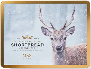 A box of shortbread with a deer on top