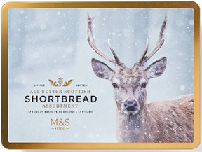 A box of shortbread with a deer on top