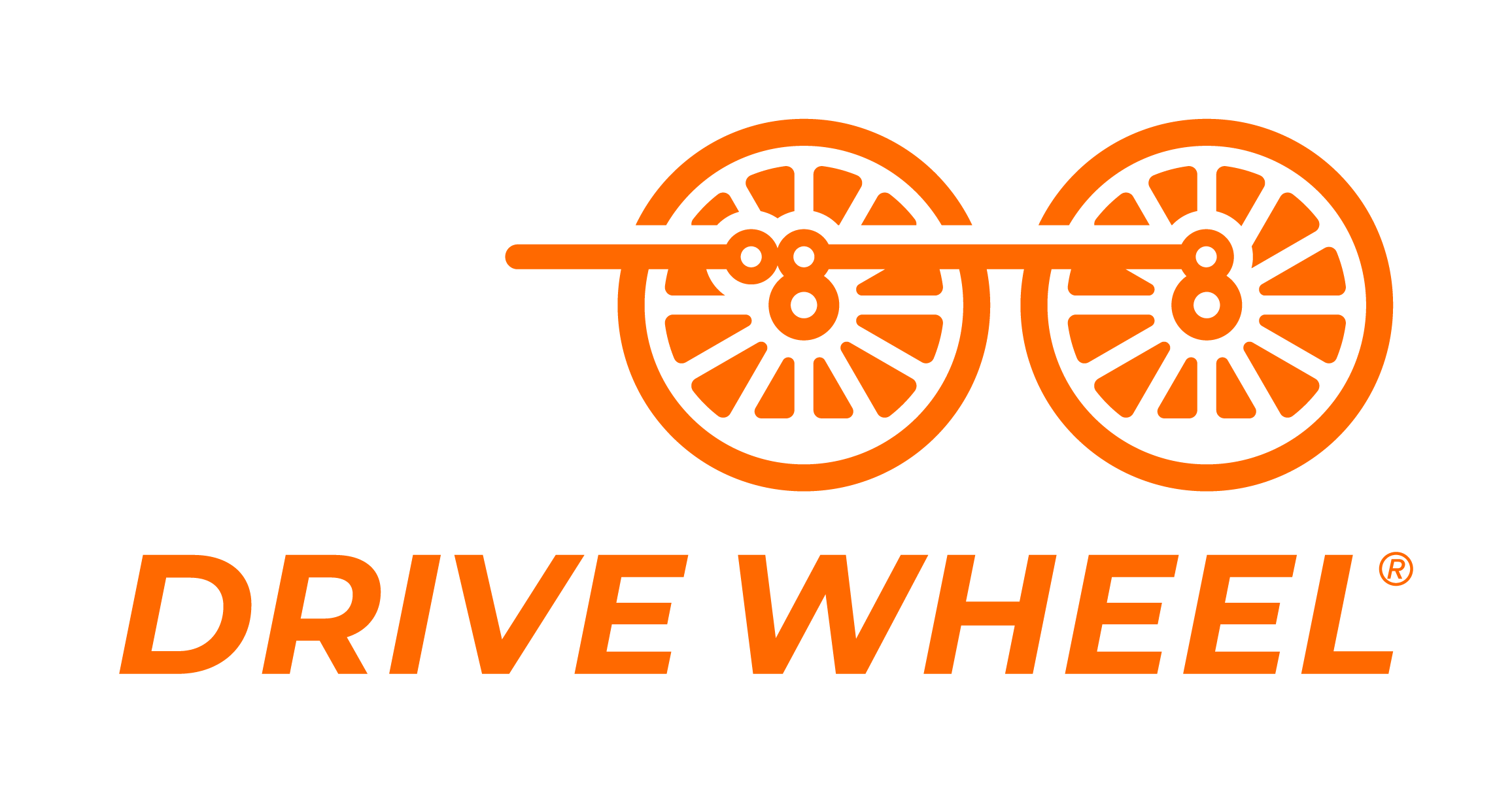 Two sets of orange train wheels connected with a tie bar