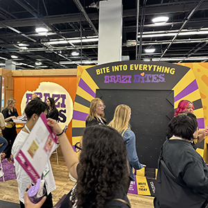 Expo West Tradeshow booth - plinko board being used at a booth