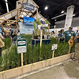 Expo West Tradeshow booth - barn in background with rice plants growing in foreground