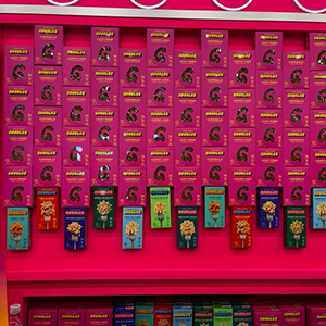 Expo West Tradeshow booth - electric pink background with products in foreground