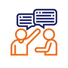 Two people talking with speech bubbles overhead