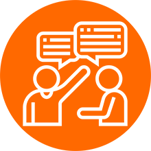 Two people talking with speech bubbles overhead