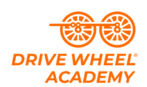 Two sets of orange train wheels connected with a tie bar