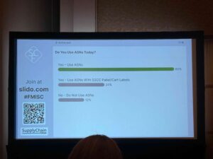 Power Point slide on a screen showing supply chain data