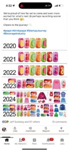 annual sku count of Poppi's assortment shown in colorful cans and clothing