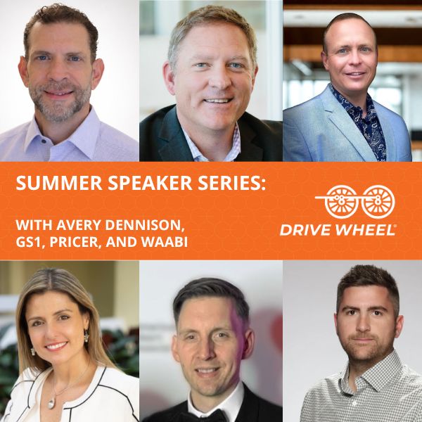 Header banner with speaker headshots and headline: Summer Speaker Series with Avery Dennison, GS1, Pricer, and Waabi