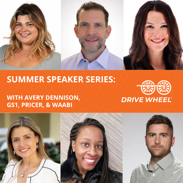 Header banner with speaker headshots and headline: Summer Speaker Series with Avery Dennison, GS1, Pricer, and Waabi